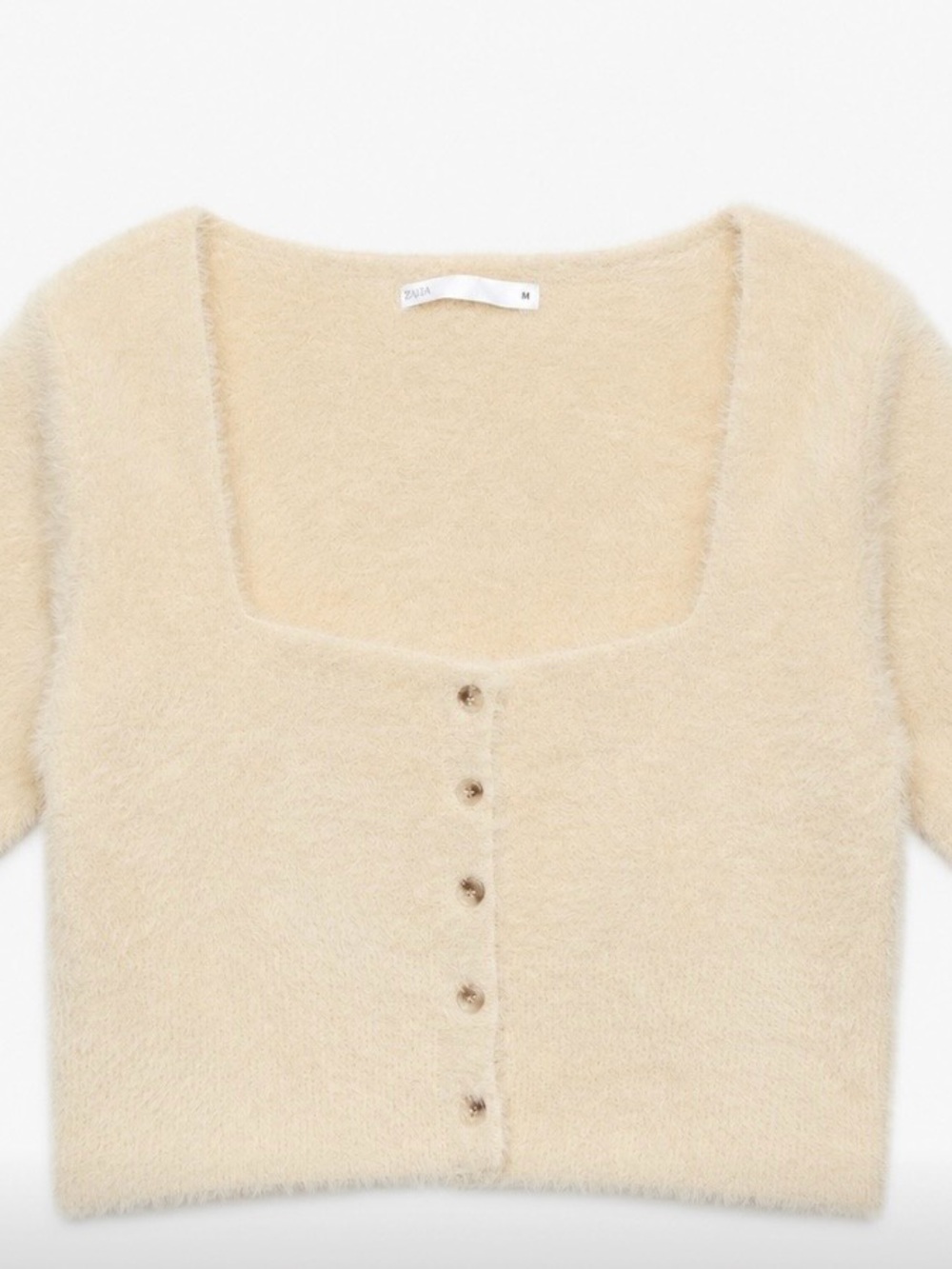 Salty Plush Square-Neck Button Front Sweater Cardigan - Cream